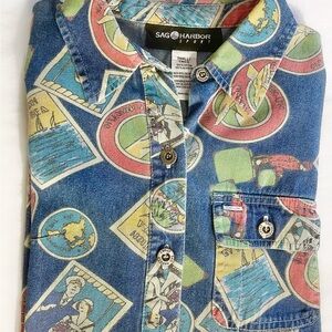 Sag Harbor Men's Multicolor Graphic Button Down Shirt